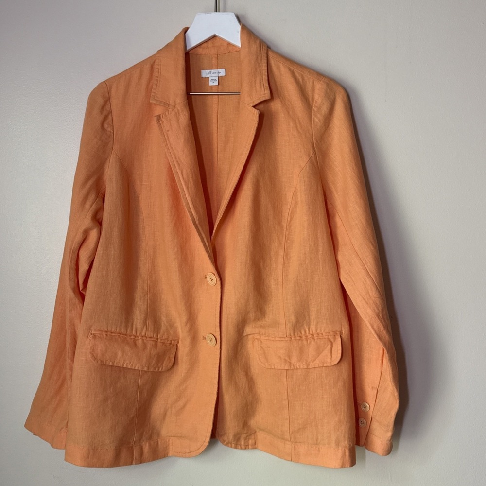 J Jill Love Linen Blazer Womens Size XS Lightweight Jacket Peachy Orange Preppy